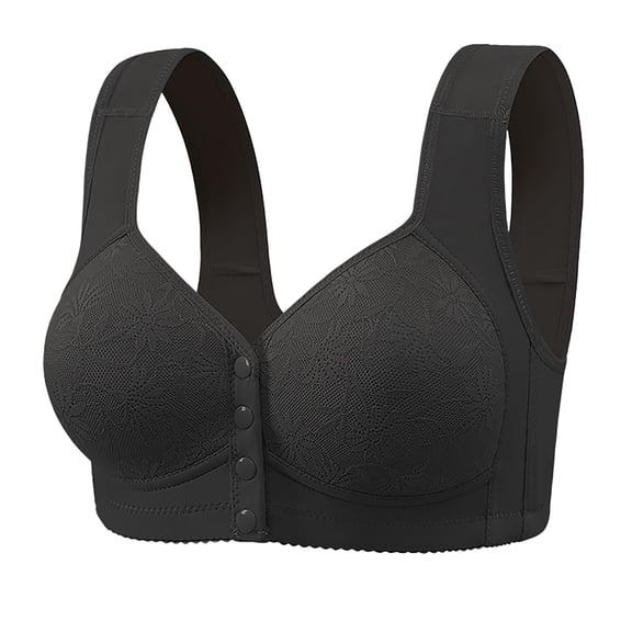 Tumotour Front Open Bras For Women Lace Pattern Wireless Non-Steel Ring Push Up Breathable Bralette Underwear No-Slip Solid Color Plus Size Soft Comfortable Breastplate Comfy Soft Cotton Daily Bras