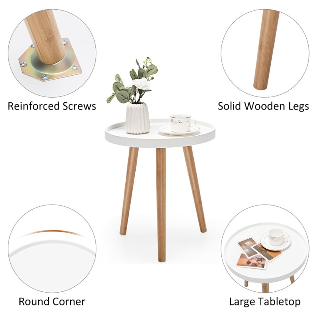 Finihen Round Coffee Table, End Table, Round Side Sofa Coffee Table with Wooden Tray, for Living Room, Bedroom, White Finihen Round Coffee Table, End Table, Round Side Sofa Coffee Table with Wooden Tray, for Living Room, Bedroom, White