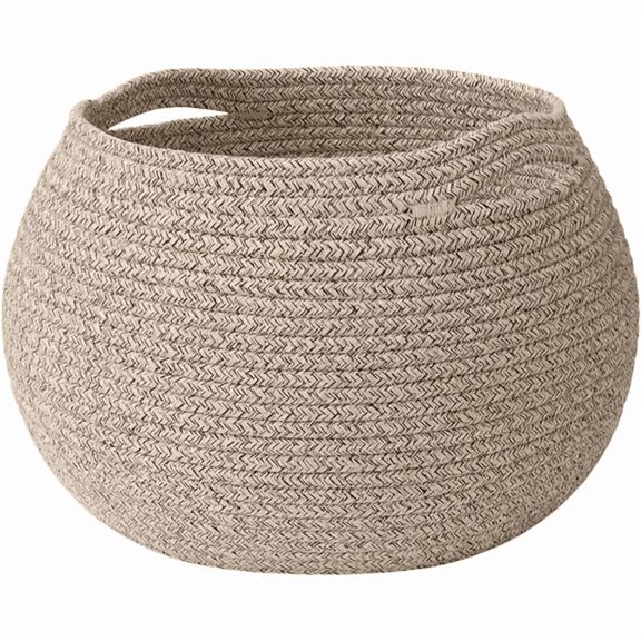 Round Cotton Rope Storage Basket for Home Organization Decorative Woven Bin for Blankets Towels and Bathroom Essentials, Large Gray