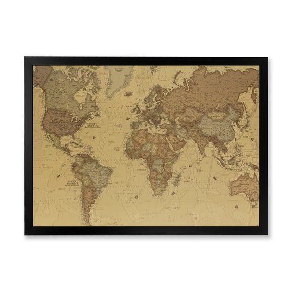 Designart 'Ancient World Map III' Vintage Framed Art Print