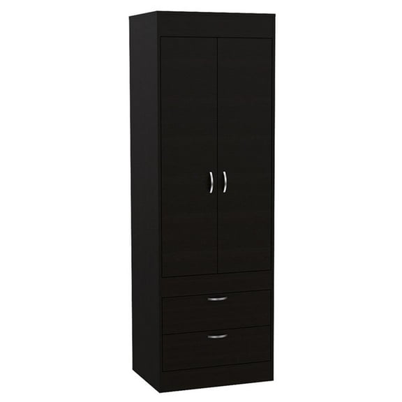 Bowery Hill 2 Drawer Contemporary Engineered Wood Lisboa Armoire in Black