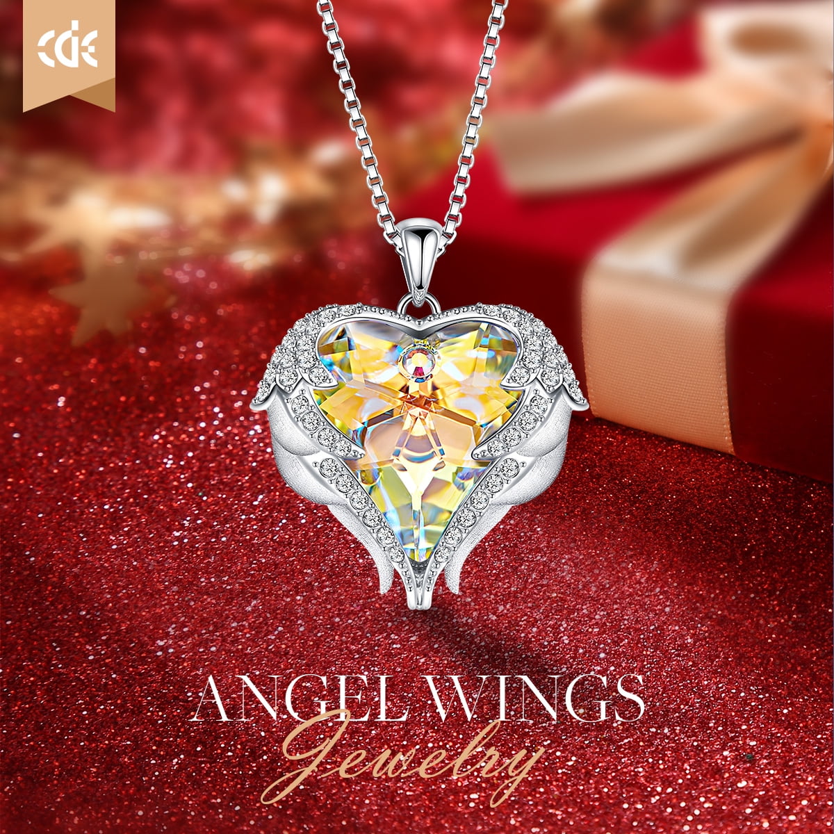 CDE Angel Wing Love Heart Pendant Necklaces for Women Anniversary Valentine's Day Best Gift Ideas for Women Fine Packing Gift Box