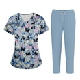thumbnail image 3 of Minjewel Women's Plus Size Printed V-Neck Short Sleeve Scrubs for Women Set, Vibrant Animal & Floral Print Scrub Set for Healthcare & Caregiving,Dark Blue S, 3 of 5
