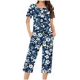 thumbnail image 1 of Blusas de Manga Corta para las Mujeres Casual Cuello Redondo, Pantalones de Moda Traje de Pijamas para Uso Diario Y Casero, 1 of 6