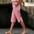 thumbnail image 2 of Women's Cotton Linen Capri Pants with Pockets Mid Elastic Waist Casual Soft Checkered Drawstring Lounge Summer Beach Travel Outdoor Cropped Pants for Women Capris | UKHCCC,Red S, 2 of 9
