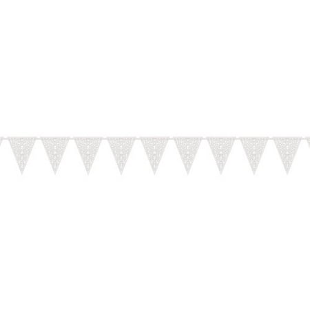 (2 pack) Lace Cut Out Paper Pennant Banner, 12 ft, White, 1ct