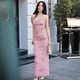 thumbnail image 5 of Vestido Midi Ajustado con Fruncido Floral para Mujer, de y de , Ideal para Invitadas de Boda, Cócteles y Salidas de Verano 2025. Rosa S, 5 of 10