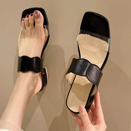 

Christmas Fashion Summer Women Sandals Thick Heel Middle Heel Transparent Strap Open Toe Casual Solid Color