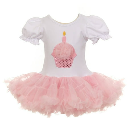 Little Girls Pink White Cupcake Birthday Applique Tulle Tutu Dress 12M-3T