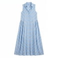 thumbnail image 5 of Asgosdo Women Dresses Collared Sleeveless V Neck Grid Botton Loose Fit Casual Trendy Beach Maxi Dress, 5 of 5