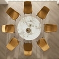thumbnail image 7 of Montary 9 Piece Modern Dining Table Set of 8, Round 53" D Faux Marble Dining Table with Lazy Susan, Sintered Stone Top and Black Carbon Steel Base Dining Room Table with 8 Brown Dining Chairs, 7 of 7