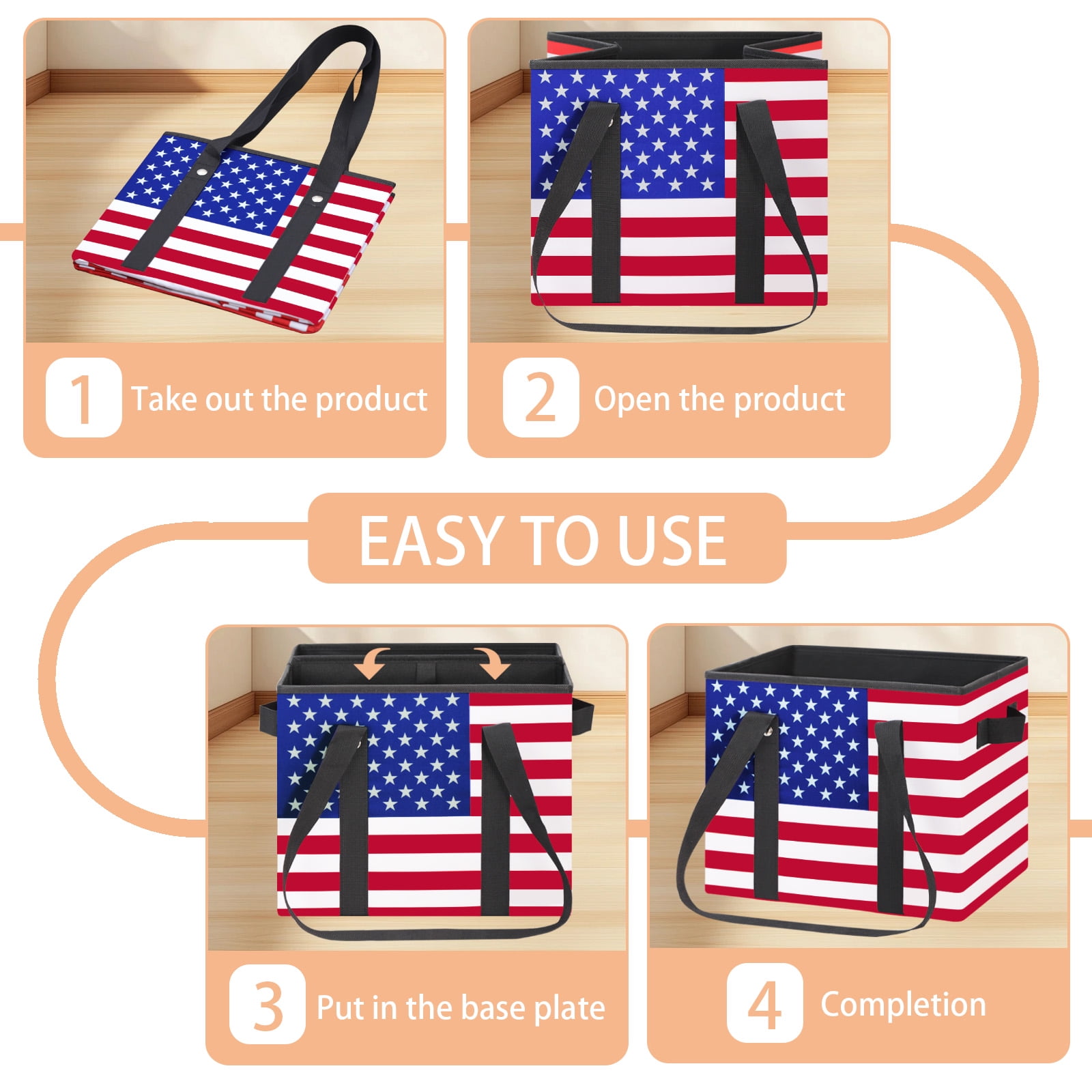 Reusable Grocery Bags (3 Pack) – Heavy Duty Reusable Shopping Bags with Box Shape to Stand Up, Stay Open, Fold Flat – Large Tote Bags are Foldable with Long Handles & Hard Bottom