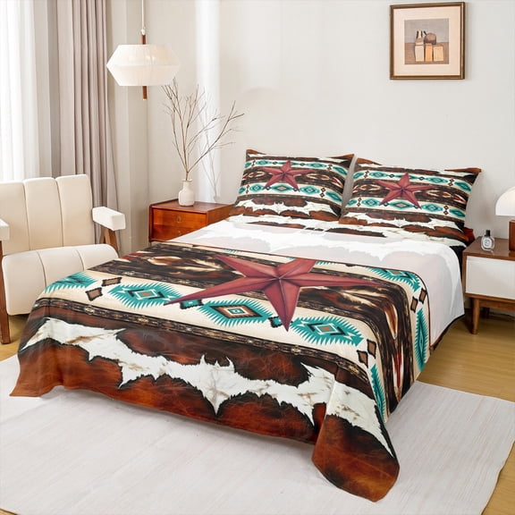 Castle Fairy Western Tribal Aztec Twin Sheet Sets for Kids Children,Red Texas Star Bedding