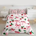 thumbnail image 2 of Homewish Kawaii Pink Bow-tie Full Size Comforter Sets, Cartoon Cute Cherry Bedding Comforter Set, Green Leaf Botanical Reversible Bedding Sets, Microfiber Bedroom Decor, 3pcs, 2 of 8