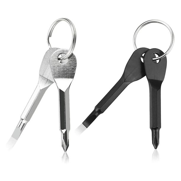 Paquete de 2 mini destornilladores portátiles para llavero Edc Destornillador de bolsillo multifunción Cabeza plana y destornillador Phillips Herramienta de supervivencia con llavero Sil ZefeiWu 8390612533303