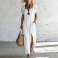 thumbnail image 5 of Karymi Maxi Dress, Square Neck Short Sleeve Casual Long Dress with Pockets and Long Side Slit, Solid Summer A-Line Flowy Dress Spring Dresses, 5 of 6