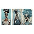 thumbnail image 2 of Designart "Africanogue Goddess in Retro Blue Fashion I" African American Woman Wall Art Set Of 3 - Blue Woman African American Canvas Set For Living Room Decor, 2 of 7