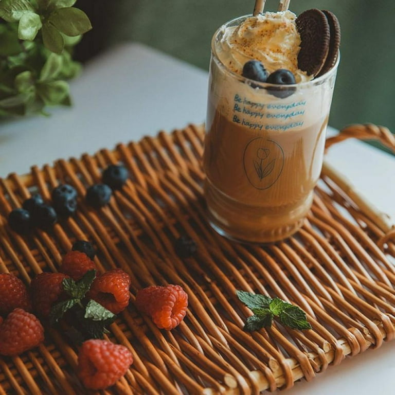 Rattan Woven Serving Tray with Handles Ottoman Tray for Breakfast