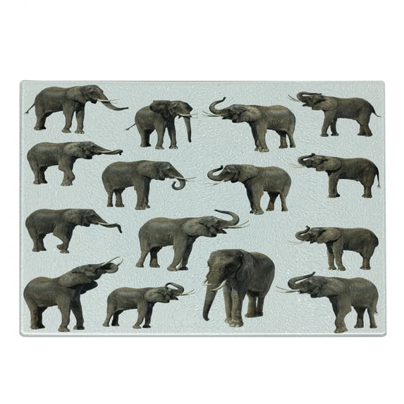Animal Cutting Board, Group ofTusk Ear Large Wild Life Jungle Mammal Forest Jungle Life, Decorative Tempered Glass Cutting and Serving Board, Small Size, Sepia White, by Ambesonne
