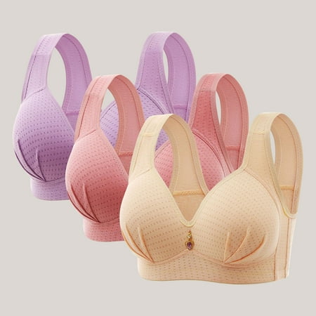 USSUMA 3pcs Woman s Embroidered Glossy Comfortable Breathable Bra Underwear No Rims Three Piece Set Push up Bra Wireless bras Plunge T Shirt Bra Softly Padd