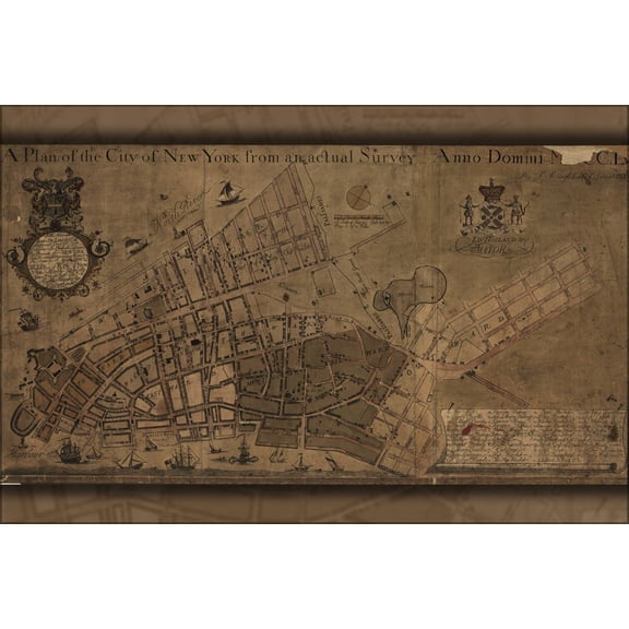 24"x36" Gallery Poster, map of new york city 1755