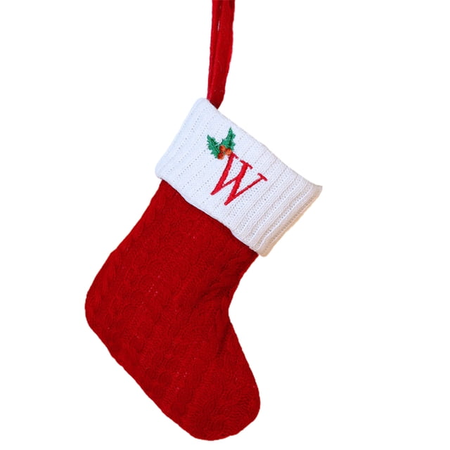 Christmas Tree Decorative Socks With Embroidered Initial Letters Red Green White Knit Stockings