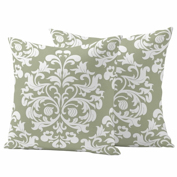 Baroque Sage Green Outdoor Waterproof Pillow Covers, Vintage Damask Classic Floral Decorative Square Throw Pillowcase Sofa Cushion Sham for Patio/Couch/Chair, 20"x20" 2 Pack