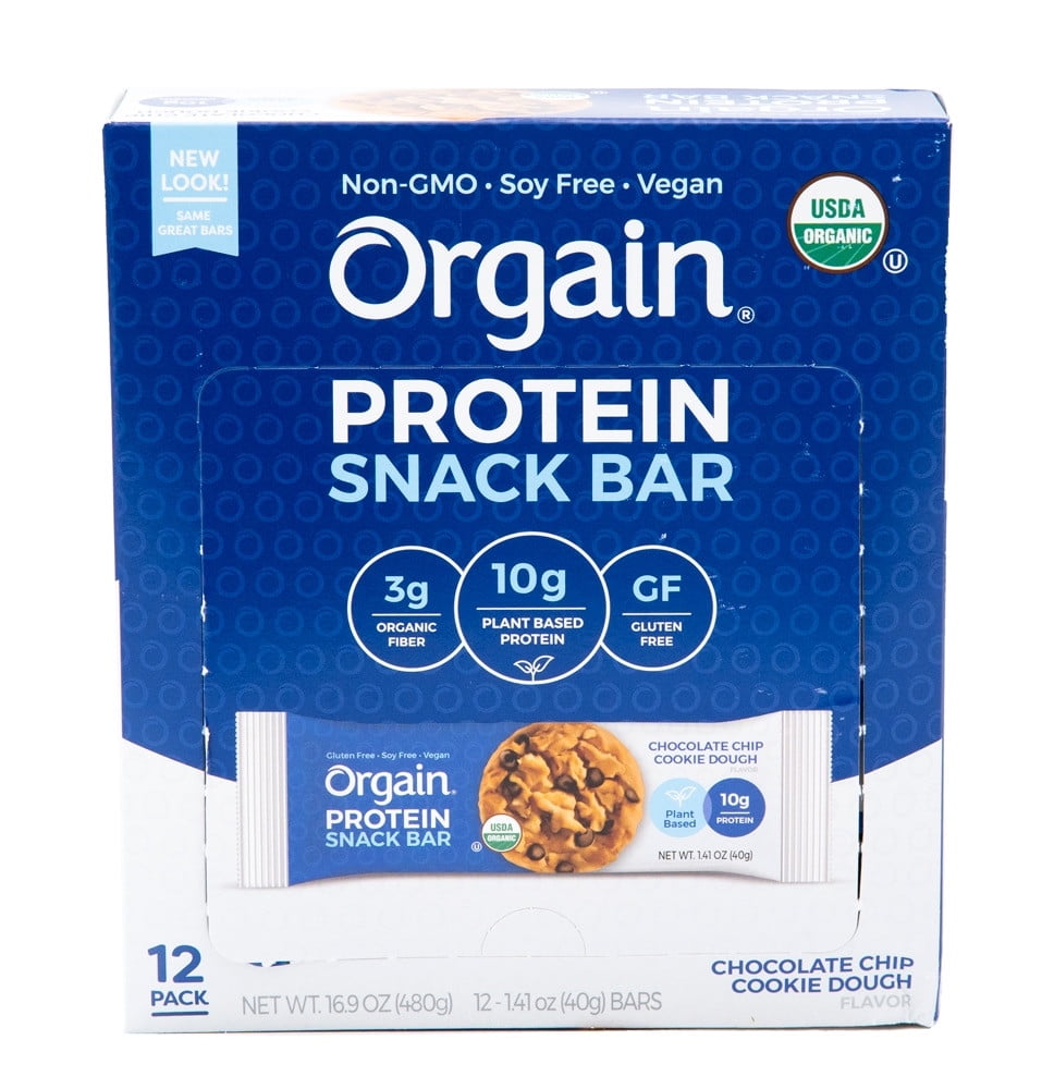 Orgain Organic Protein Bar Chocolate Chip Cookie Dough 12 Bars