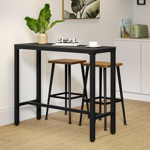 Pellebant Outdoor Bar Table Rectangle Metal Patio Counter Height Table, Black