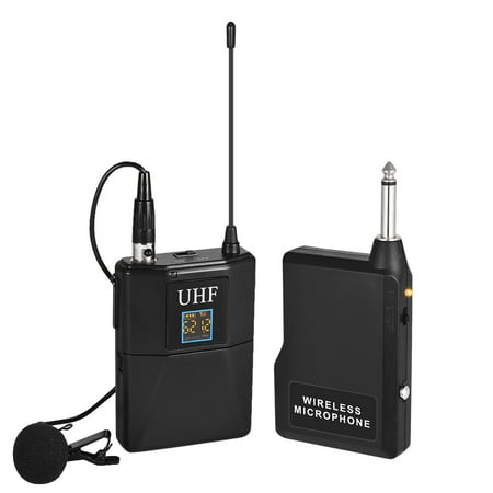 Professional UHF Wireless Microphone System Transmitter Receiver Set with Unidirectional Lavalier Lapel Mic for Teaching Conference Speech Presentations