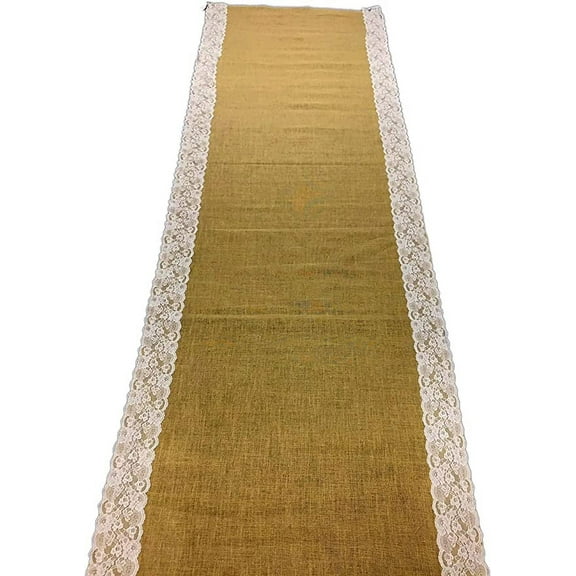 AAYU Brand -  Premium 40" X 10ft Burlap Outdoor Wedding Aisle Runner with Wide Ivory lace Attached Edges