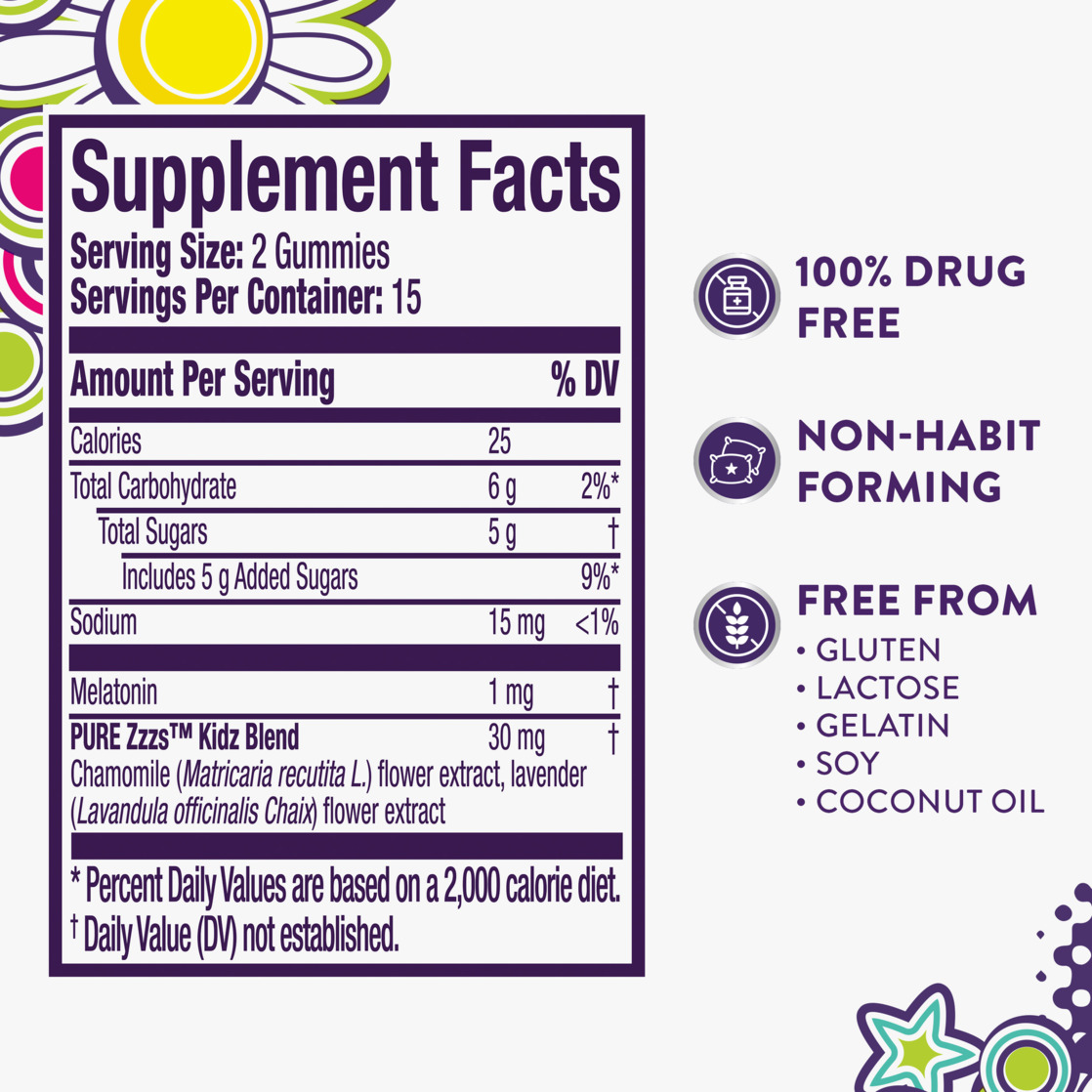 ZzzQuil PURE Zzzs Kidz, Kids Melatonin Gummy, Sleep Aid, Melatonin 1 mg, Berry Flavored, 30 Gummies
