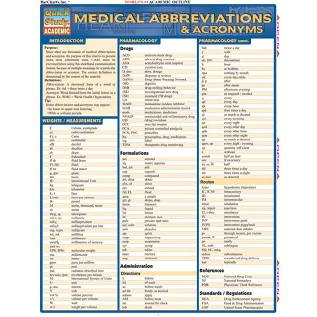 BarCharts- Inc. 9781572227002 Medical Abbreviations - Walmart.com ...