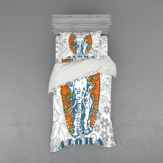 Ambesonne Floral Bedding Set 3 Pcs, Surfboard and, Twin, Slate Blue Pale Grey
