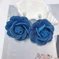 thumbnail image 5 of Camellia Flower Dangle Earrings for Women Cowboy Statement Big Exaggerated Fabric Hoop Huggie Blue Floral Studs Gold Plated Long Drop Dangling Earring Fashion Jewelry Gifts, 5 of 12