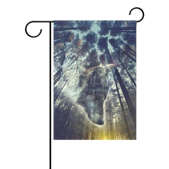 POPCreation Wolf Face Garden Flag Pine Forest Outdoor Flag Home Party 28x40 inches