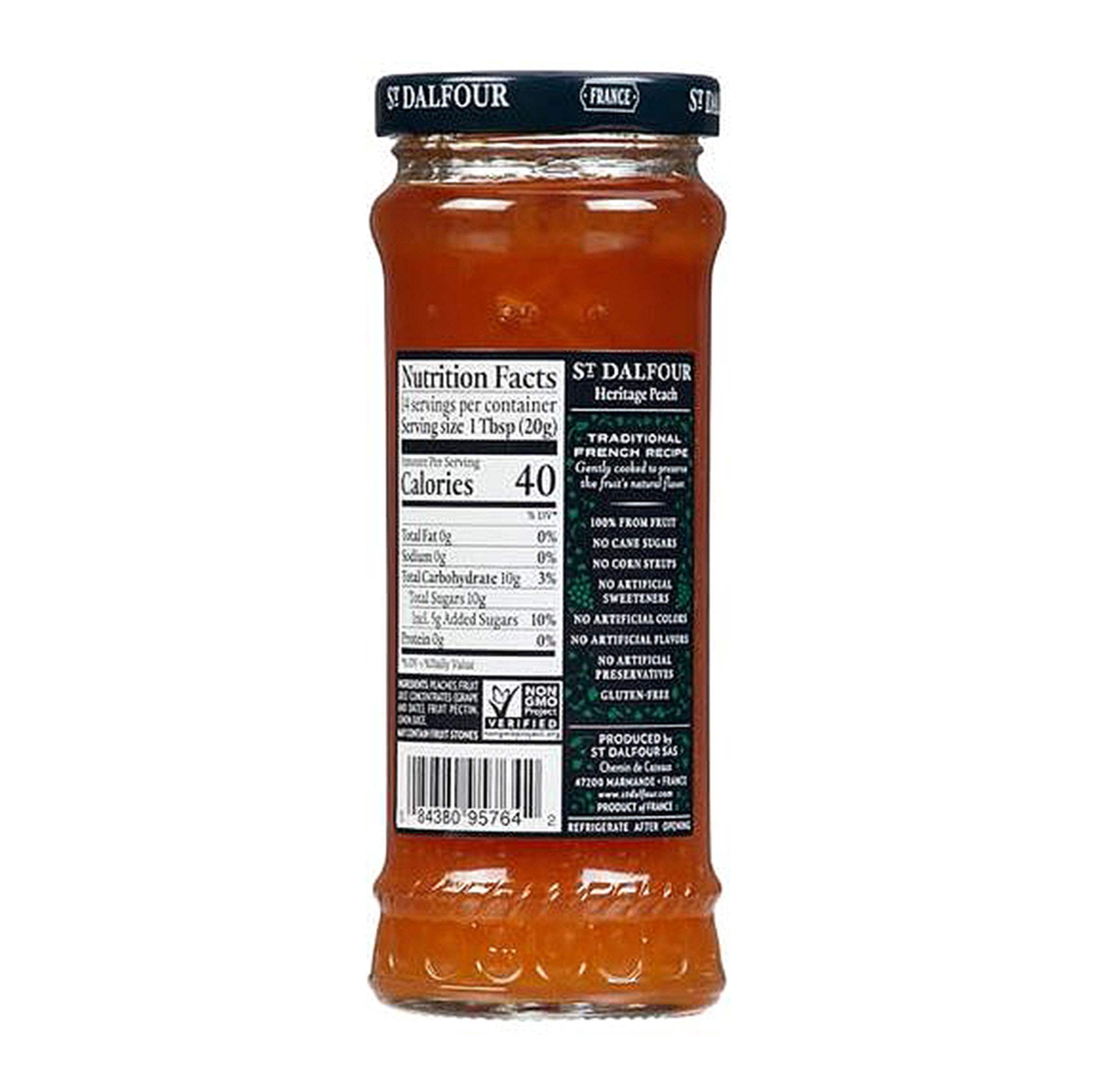 St. Dalfour Heritage Peach Fruit Spread Preserve 2 X 10 Oz. (284 G) with Stainless Steel Spreader Spoon (3-Pc Set)