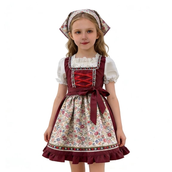 Little Outfits For Girls Dress Traditional With Apron For Oktoberfest Party Gift Sets Size 5-6T