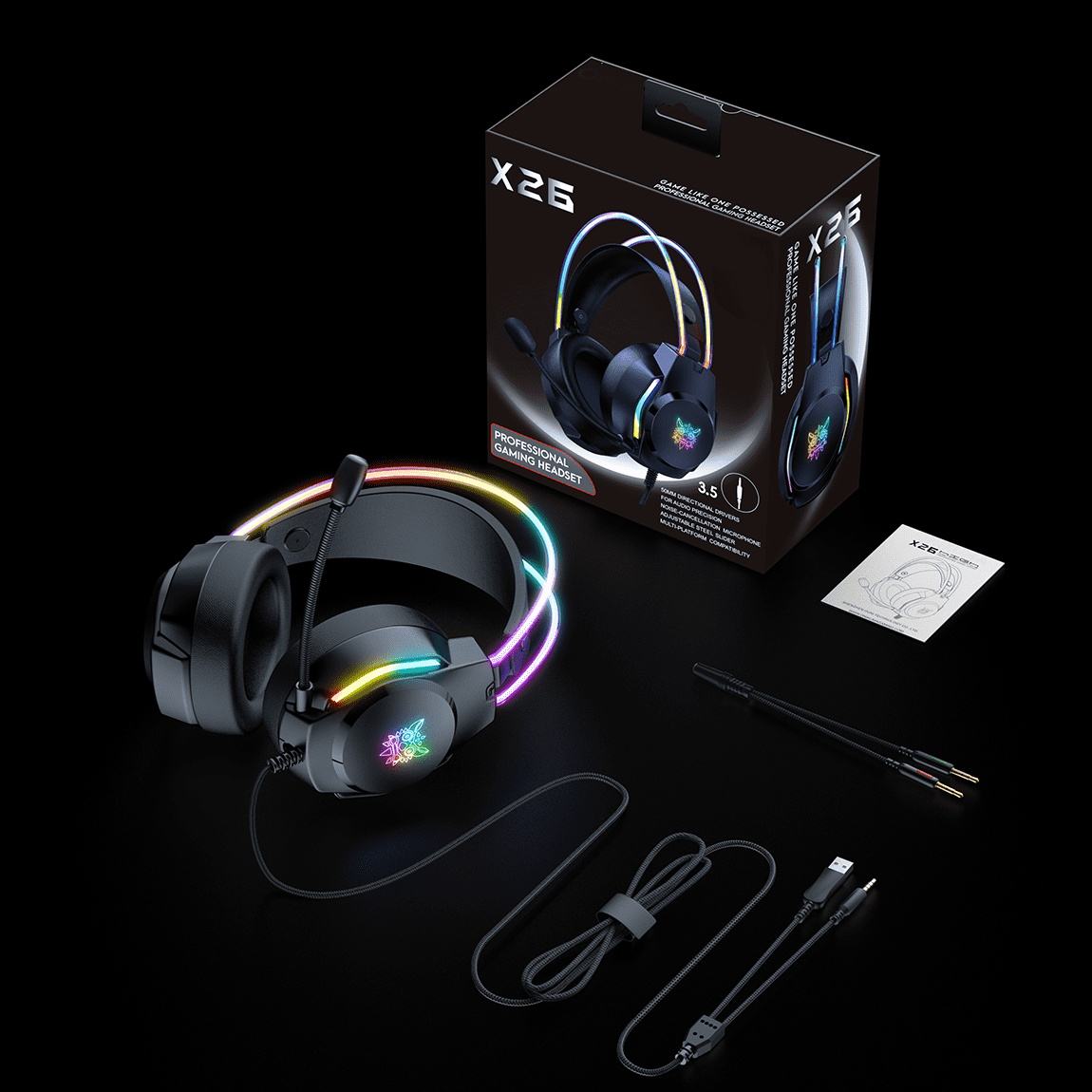 ONIKUMA Cat Ear Gaming Headset with Mic for PS5, Xbox, Switch & PC, RGB Wired Gaming Headphones with Surround Sound