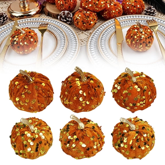 Sparkling Pumpkins Artificial Pumpkins Small Pumpkins For Decorating With Sequins Velvet Pumpkin Fall Thanksgiving Halloween Tabletop Decor DIY Wreath Garland Bowl Filler Ornaments