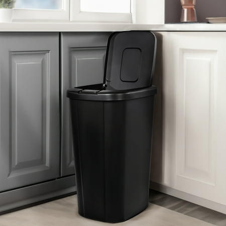 Hefty Kitchen Trash Can, 13.3 Gallon Plastic Touch Top Garbage Bin with Push Button Lid, Black