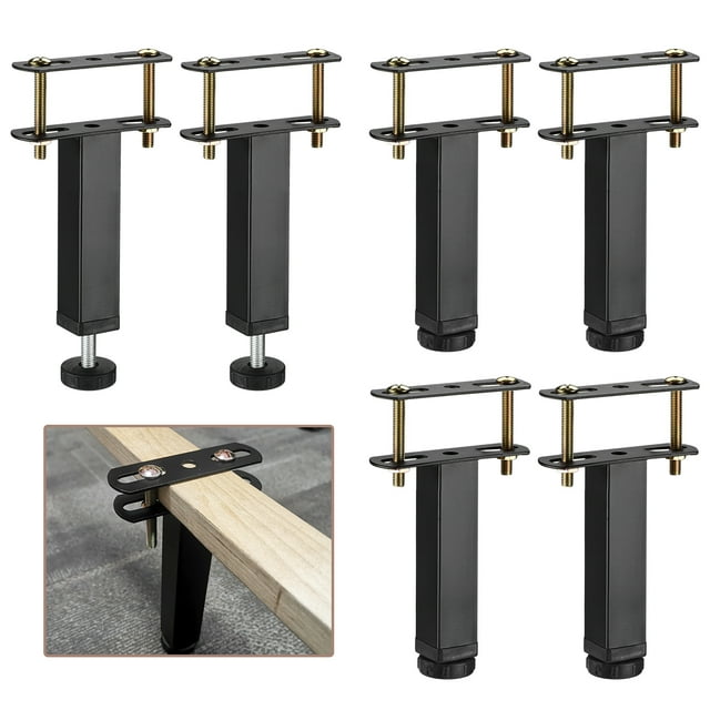Unique Bargains 6 Set Adjustable Height Bed Frame Center Support Leg 5.9 to 8.9 inch, Metal Bed Frame Support Leg Replacement Parts
