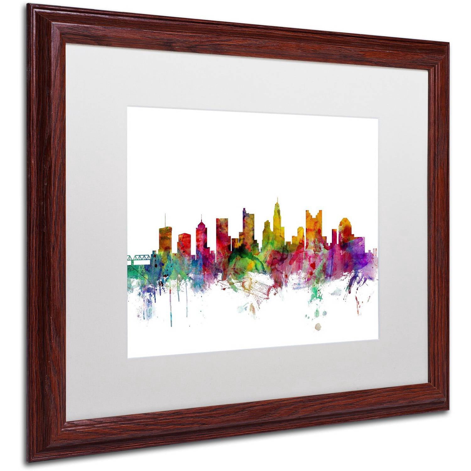 Trademark Fine Art 'Columbus Ohio Skyline' Canvas Art by Michael Tompsett, White Matte, Wood Frame