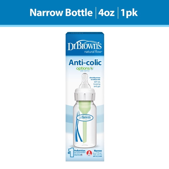 Dr. Brown's Natural Flow Anti-Colic Options Narrow Baby Bottle, 4oz, Slow Flow, 0m , 1 Pack
