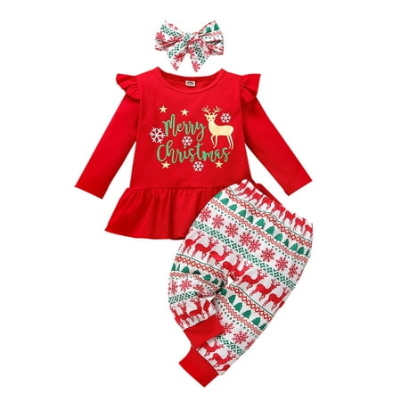

PBaeM Baby And Toddler Girls 3M-3X Xmas Snowflake 3Pcs Autumn Long Sleeve Fancy Cute Outfit Sets