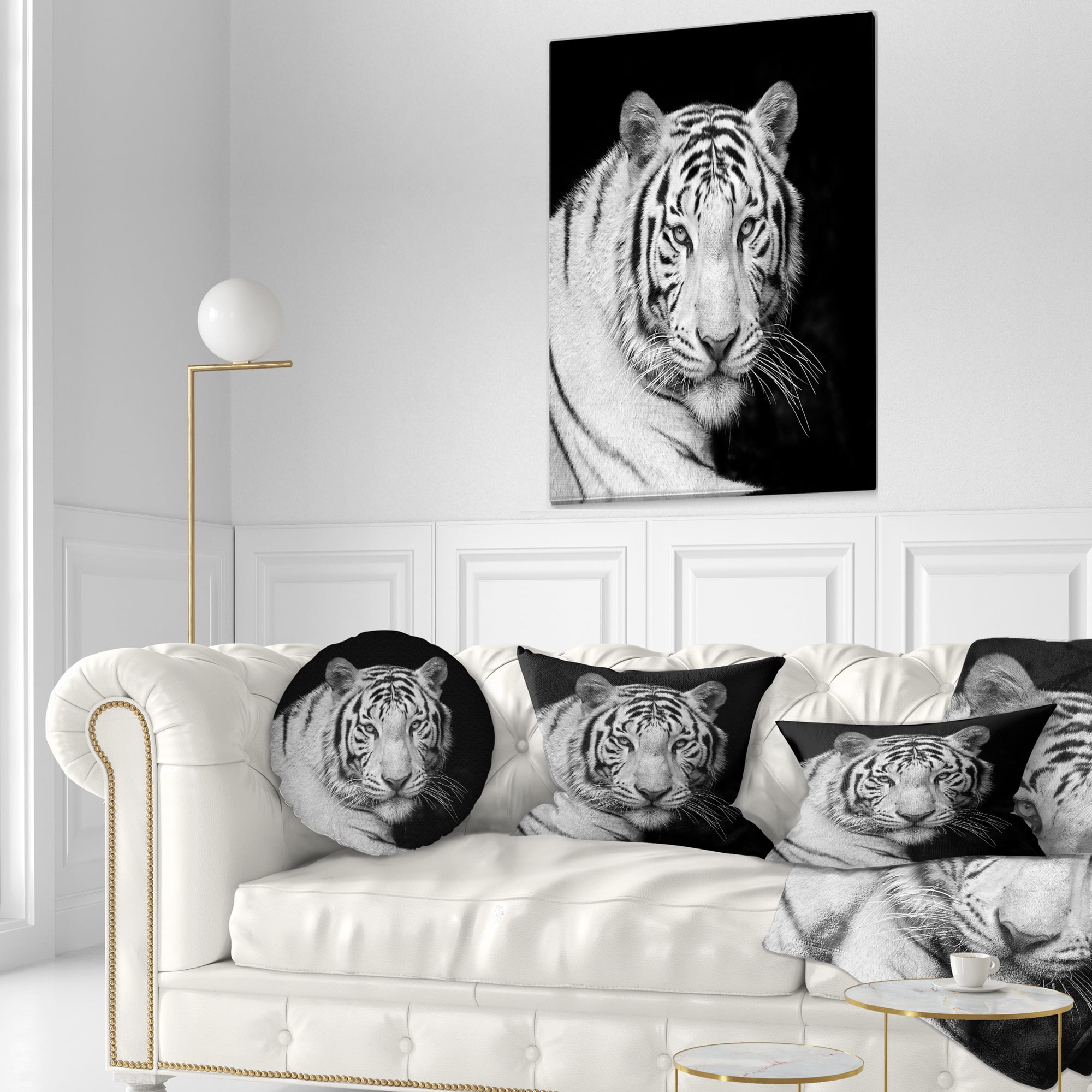 Designart Staring Bengal White Tiger - Contemporary Animal Throw Pillow - 12x20