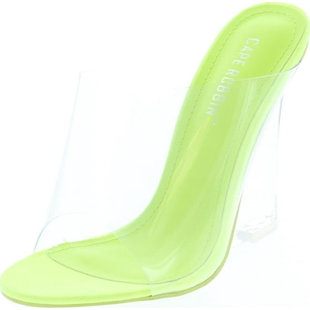 

CAPE ROBBIN Women s Transparent Lucite Clear Wedge Heel PVC Open Toe Slip On Mules Lemonade Clear Lime 7.5