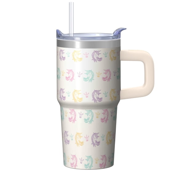 20OZ Unicorn Themed Travel Tumbler with Handle and Straw Double Wall Stainless Steel Insulated Cup Coffee Mug Ideal Presents for Women Mom Friends on Birthday Christmas Thanksgiving