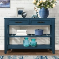 42" Console Table with Drawers, 2-Tier Storage Sideboard,Mid-Century Solid Wood Sofa Table for Living Room, Entryway, & Dining,Navy Blue