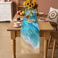 thumbnail image 2 of Teal Blue Coastal Beach Table Runner 72 Inches, Summer Nautical Ocean Beige Seaside Bed Runner Dresser Scarves Tabletop for Indoor Outdoor Parties/Ceremony/Banquet, 16" x 72", 2 of 9